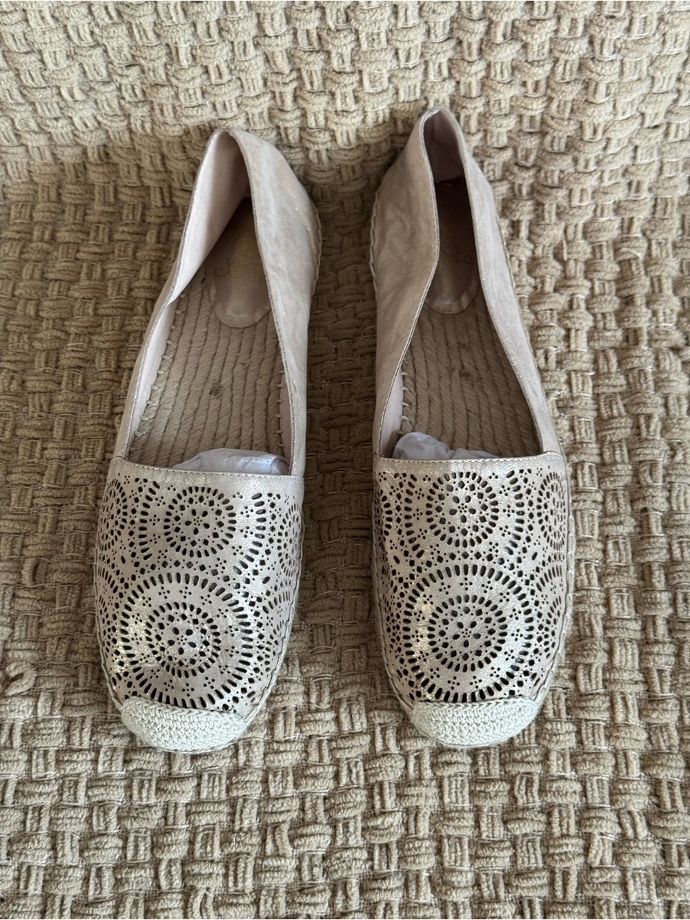 Vince Camuto Beige Laser-Cut Espadrille Flats - Picture 2 of 5